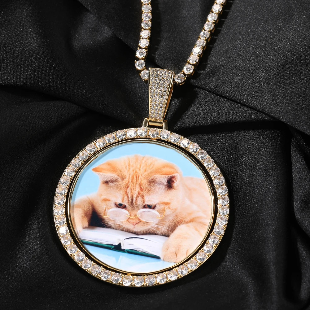 THE BLING KING Custom Oversize Round Spin Po Memory Pendant DIY Two Pic Medallions Necklace Hiphop Jewelry For Family Gift 250107