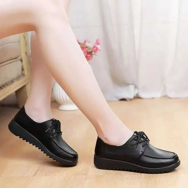 Shoes for Women Spring Autumn Soft Soled Loafers Black Leather N-slip Casual Platform Comfortable Work Shoes Flat SneakesXJ250113