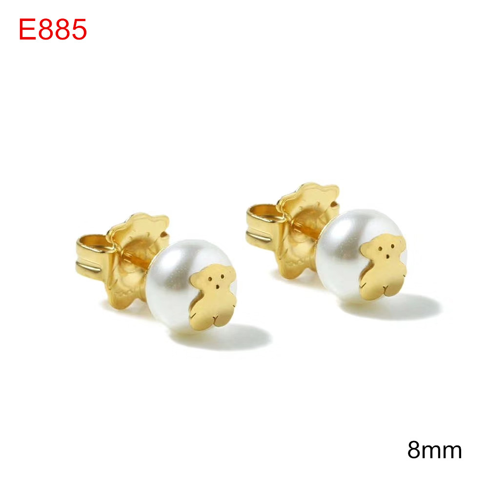 Fashion Women Men Bear Silver Rose Gold Stainless Steel 8mm White Pearl Zircon Animal Moon Span Hoop Earrings Jewelry