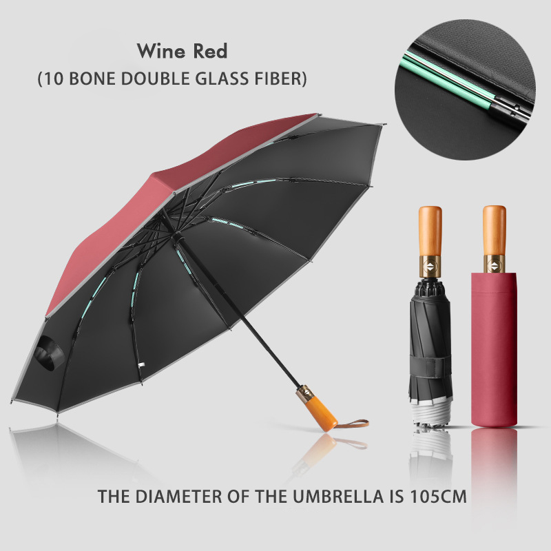 Reflective Stripes Large Folding Umbrella - Durable Automatic Black Rubber Design for Business Logos