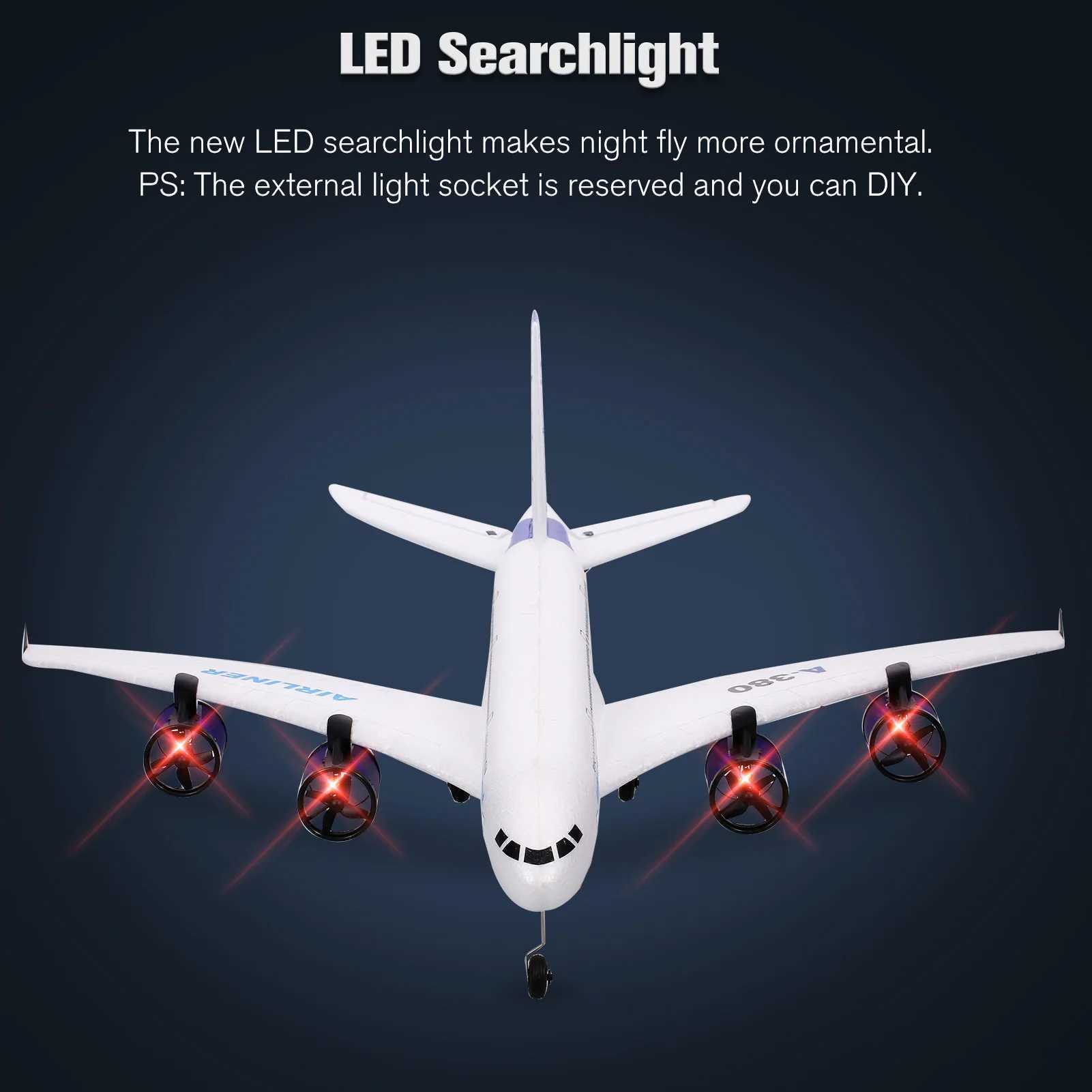 A380 2.4G RC Airplane Flying Aircraft Glider with LED Searchlight 3CH for Beginner EPP Foam Fixed Wing Airplane Foam Plane Remo X250114