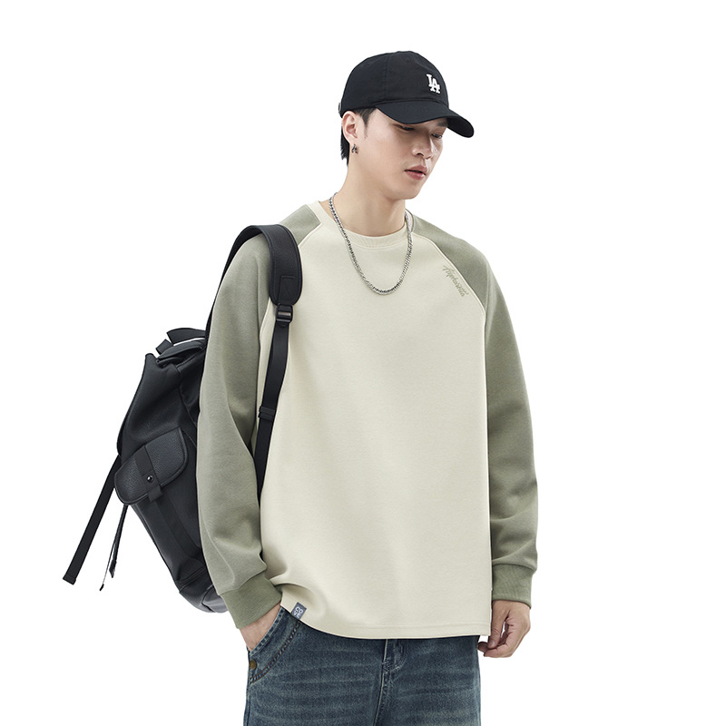 PD01133 Round neck sweatshirt men's autumn 2024 new style stitching contrast color long sleeve