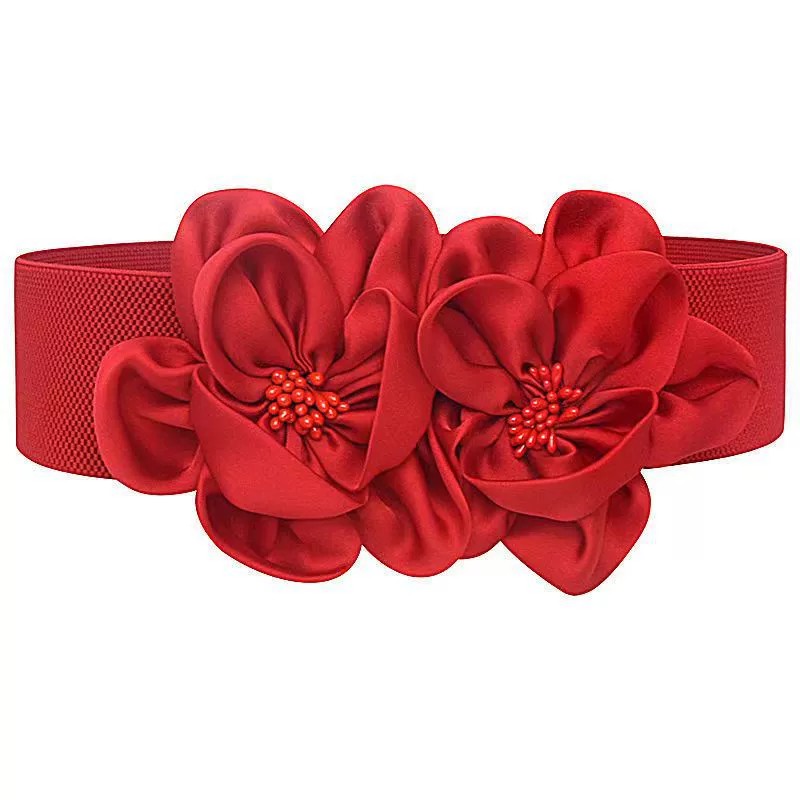 New fashion double flowers decorative dress dress girdle sweater dress skirt belt black versatile youth