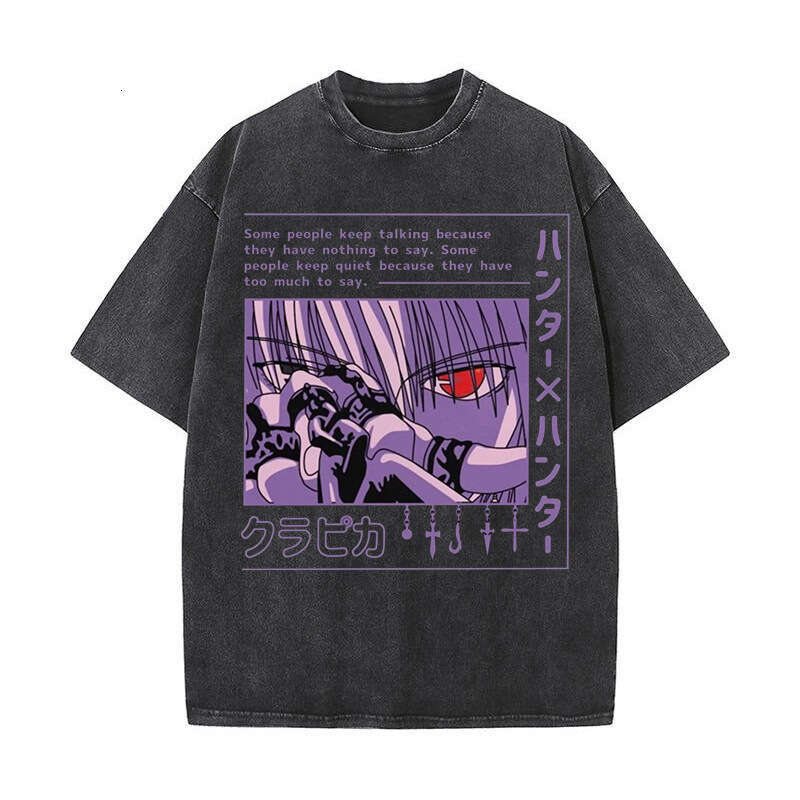 230g distressed washed T-shirt with American street print round neck trendy cotton off shoulder short sleeved shirt