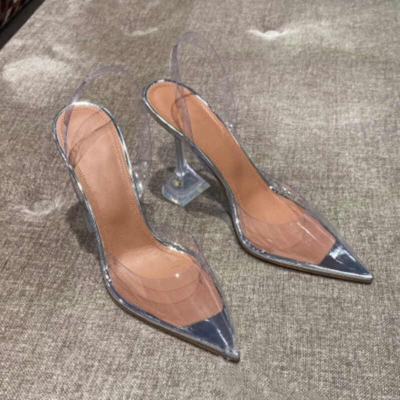 2024 PVC Jelly Crystal Pointed Toed High Heels Women Transparent Heel Sandals Slippers 10Cm Big Size