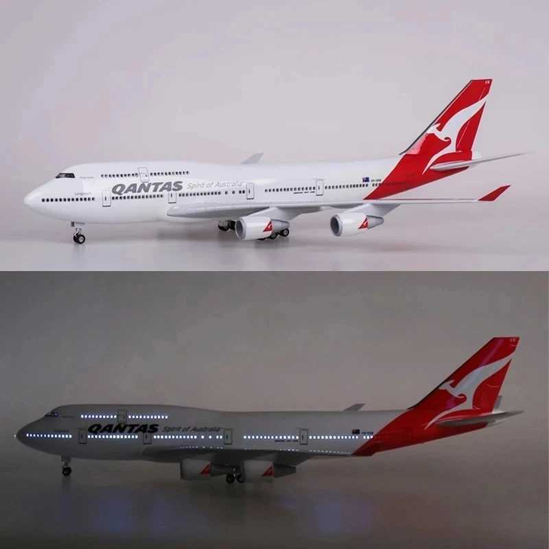 1/150 Scale 47CM Airplane 747 B747 QANTAS Airline Model LED Light Wheel Landing Gear Diecast Resin Plane Model X250114