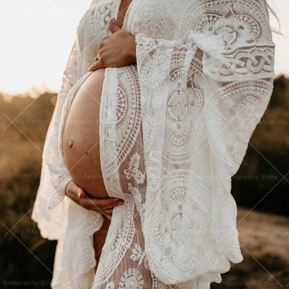 Pregnant womens photography dress Bohemian sled baby shower dress Bohemian photo shoot Pregnant womens dress lace flame sleeve robe W250113