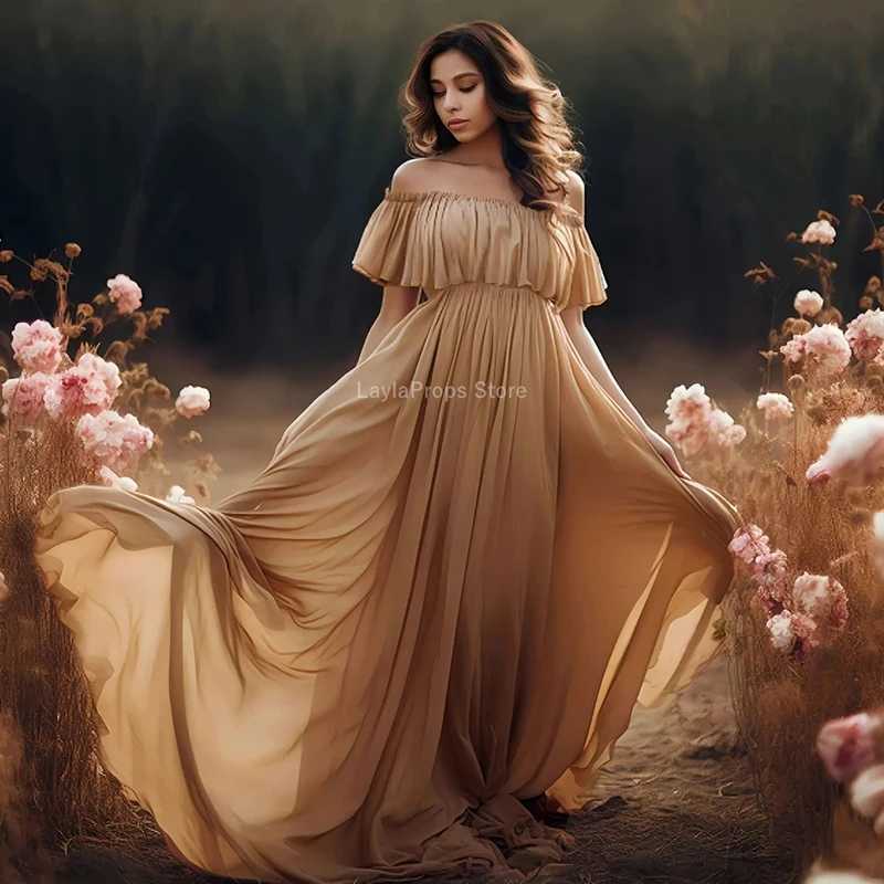Maternity Dress Chiffon Shoulder Dress for Photoshoot Elegant Maternity Dress for Baby Shower Photography W250113
