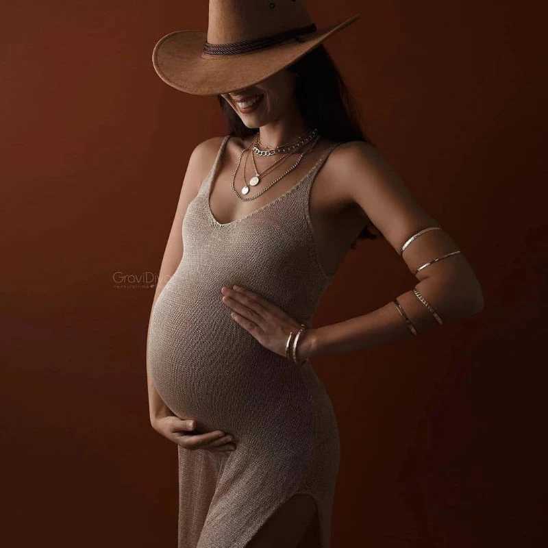 Sexy transparent V-neck maternity photography prop dress double-layer backless clothing maternity photo shoot baby shower dress W250113