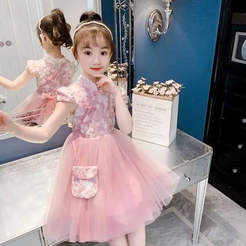 Hanfu Girls Princess Dress Summer Clothing For Girl New Cheongsam Dress Childrens Long-sleeved Chinese Style Dress M250114