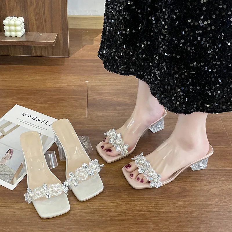 Women Fashion Shiny Crystal High Heels Sandals Women Summer Transparent Pvc Heeled Pumps Ladies Party Slippers Plus Size 42 250113