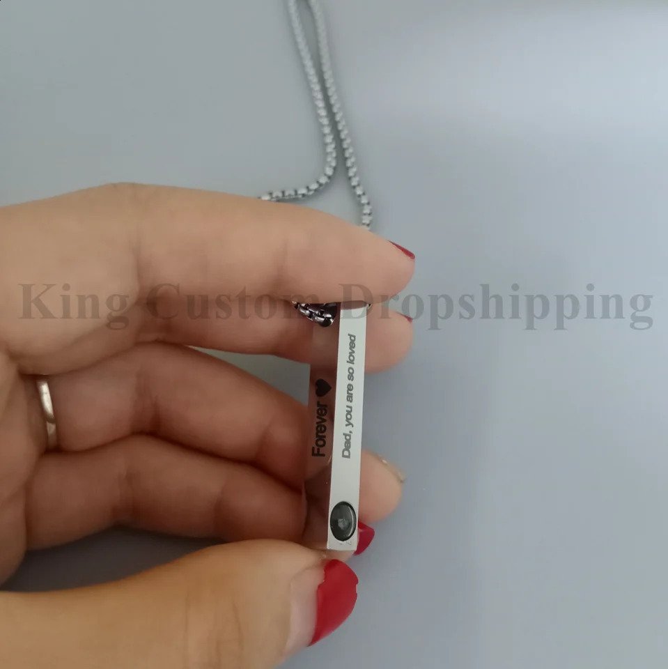 Original Projection Bar Necklace Rectangle Custom Po Pendants for Men and Women Commemorative Gifts Christmas Day 250107