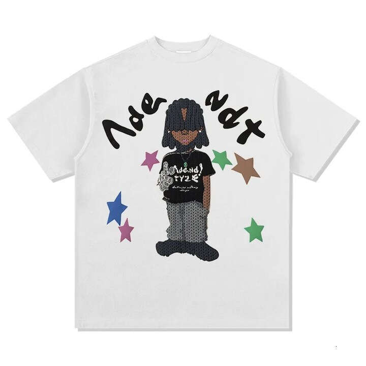 American street style personalized trend cartoon cotton foam letter printed summer new top