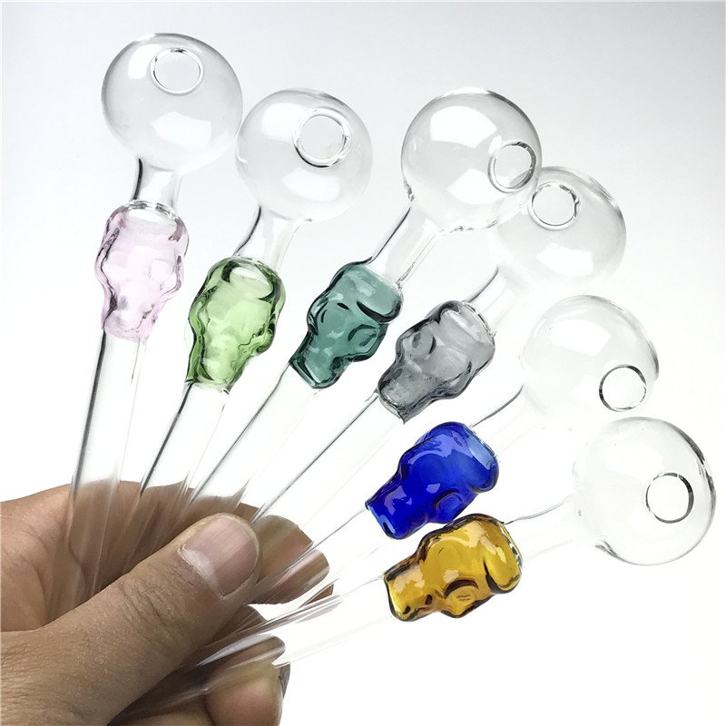 30mm Big Ball Bowl Glass Oil Burner Smoking Pipe 5.6 Inch 10mm 1.5mm Thick Pyrex Colorful Straw Tube Skull Hand Pipes