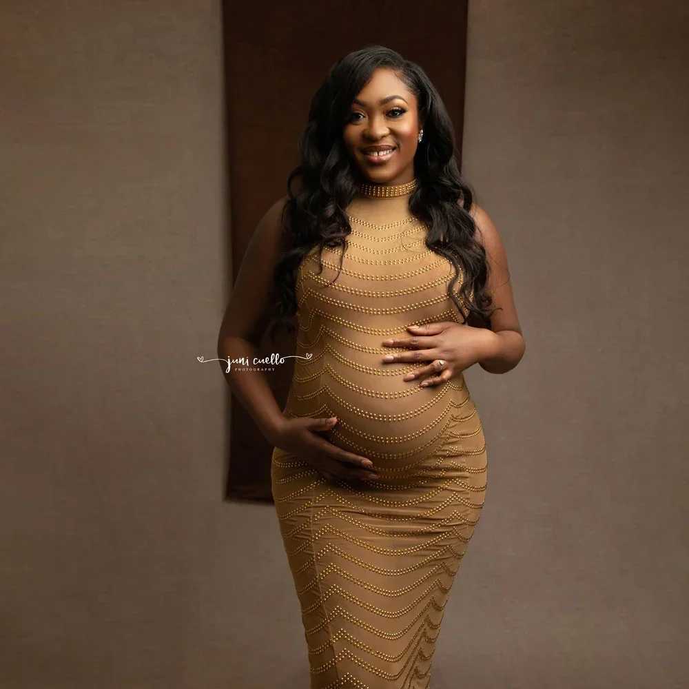 Stretch maternity photography long dress thin gold silver shiny crystal sleeveless maternity photography dress W250113