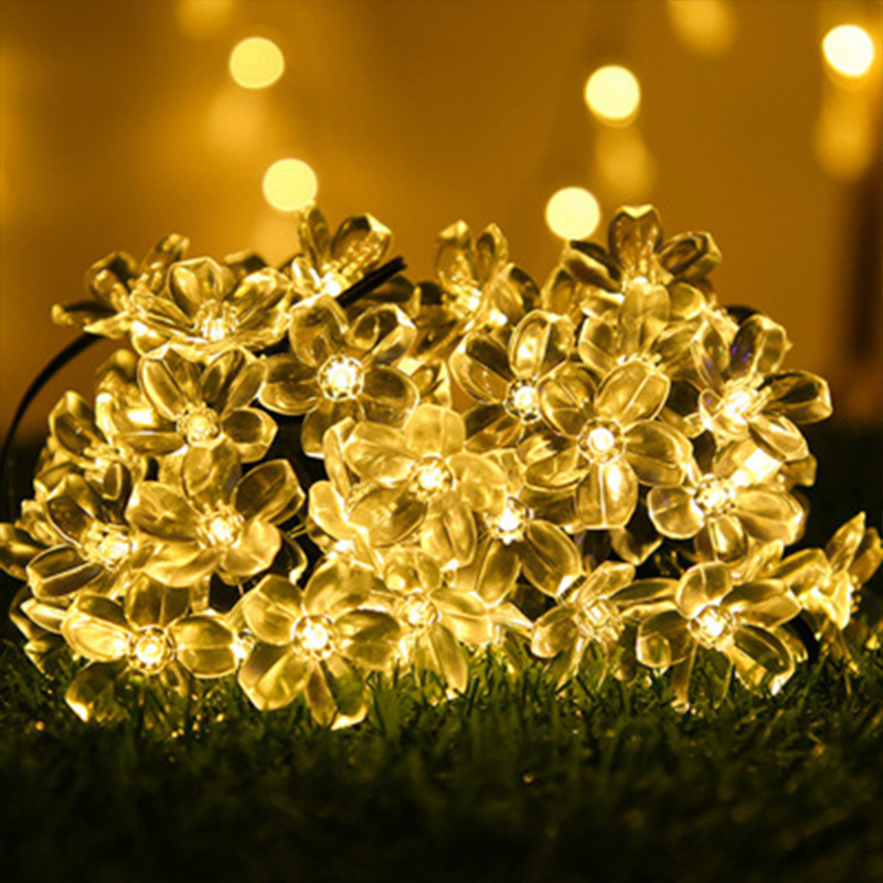 Solar Garden Decoration Outdoor Waterproof Park Holiday Layout Peach Flower Warm White Color Led Cherry Blossom Lighting Chain