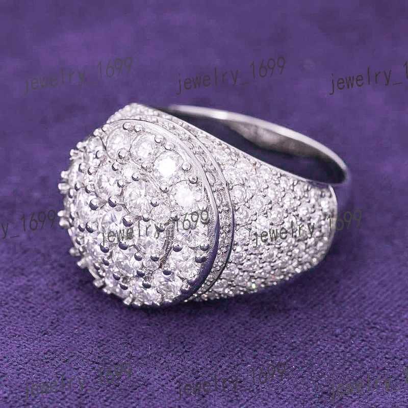 2024 Hip Hop Fine Jewelry Passd Diamond Tester 925 Silver Iced Out VVS Moissanite Cluster Prong Dome Ring For Men Women