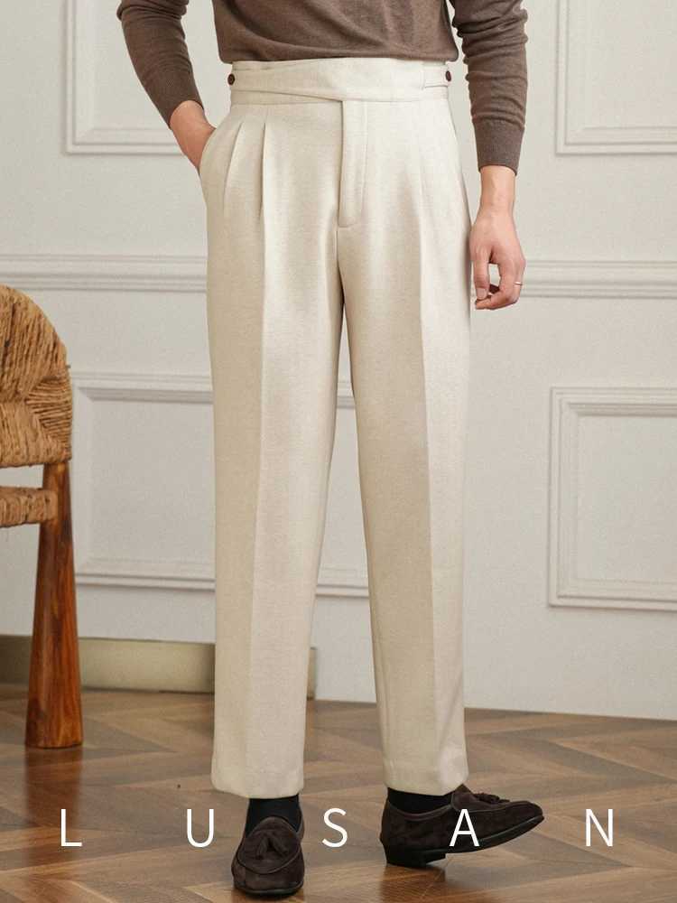 Autumn and Winter Mens Casual Gurkha Thick Straight High Waist Pants Vintage Warm All-match Trendy Western Pants X250113