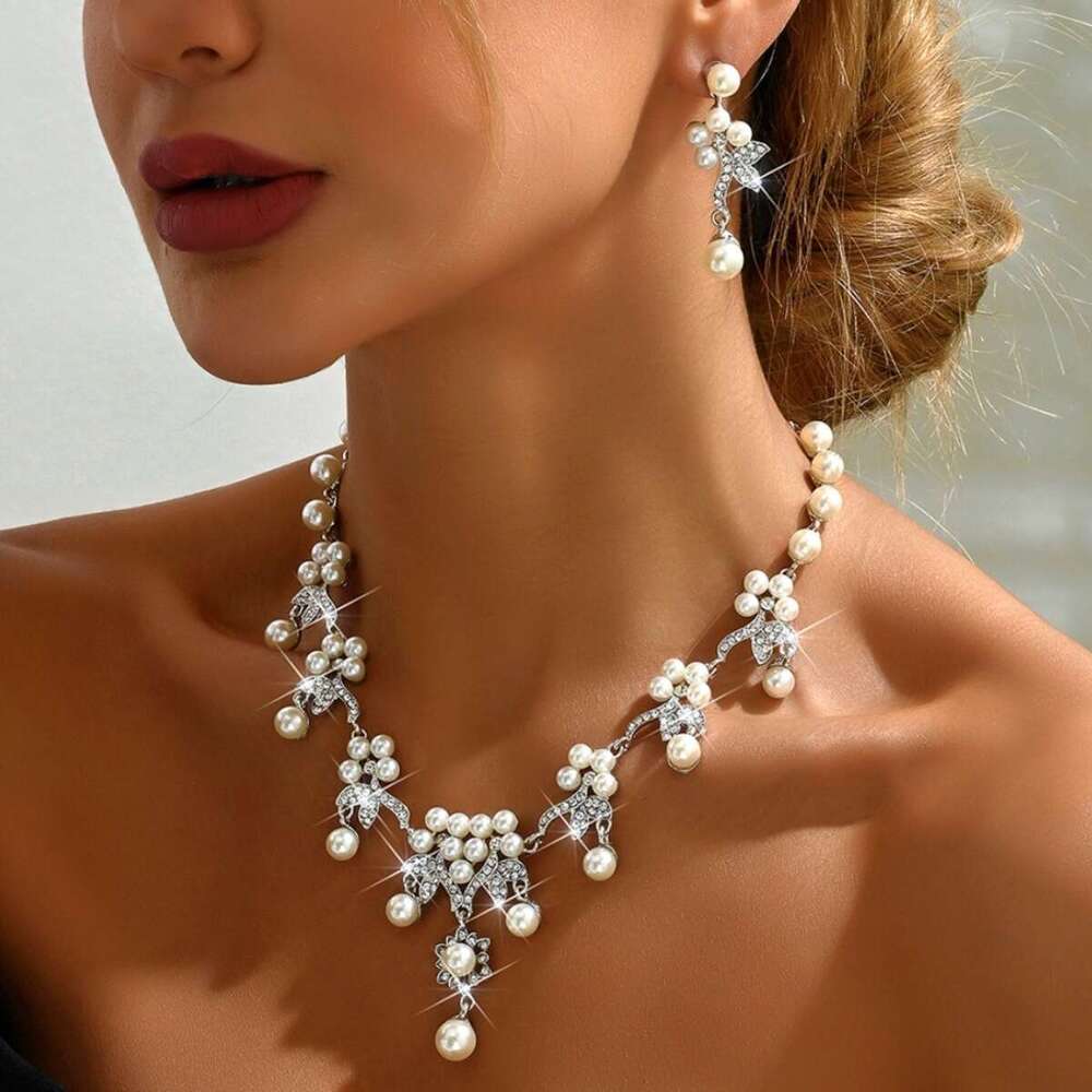 Elegant and atmospheric water droplet jewelry, elegant wers, geometric circles, pearl earrings, necklace, women's set
