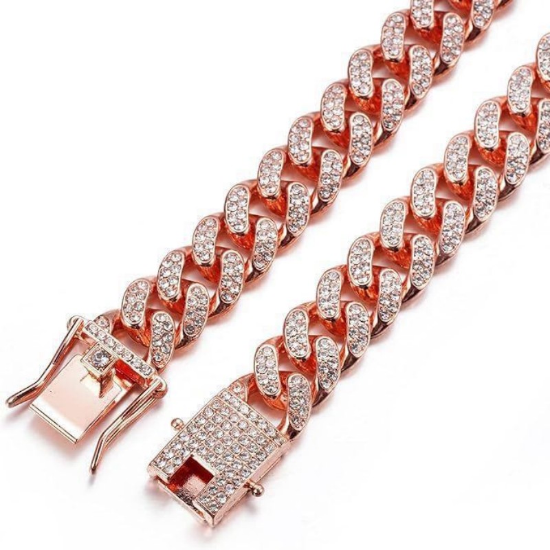 Luxury Gold Dog Chain Collar Cuban Chain Link Choke Collar for Small Medium Large Dogs, Pet Necklace Jewelry Crystal Accessories