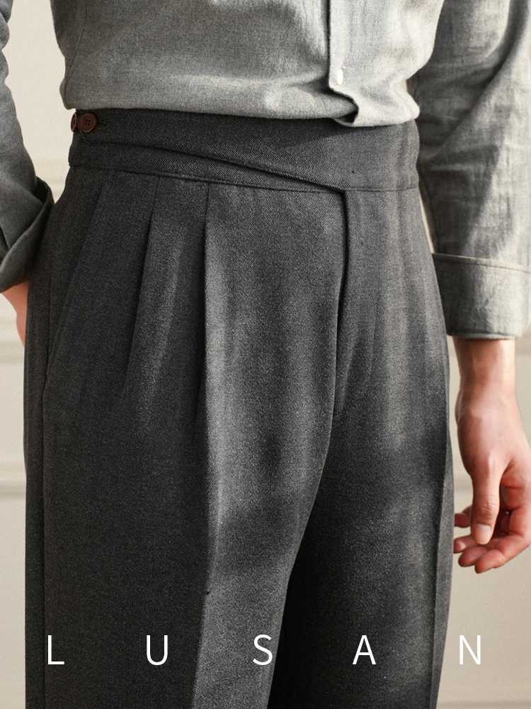 Autumn and Winter Mens Casual Gurkha Thick Straight High Waist Pants Vintage Warm All-match Trendy Western Pants X250113