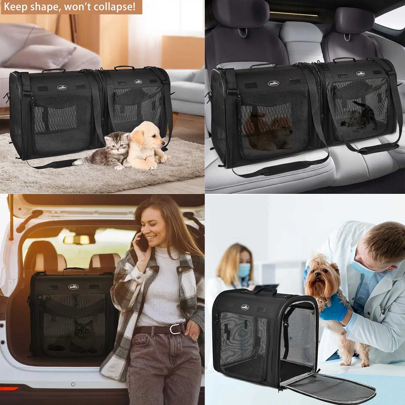 Wakytu Portable Pet Carrier for 2 Cats Small Dogs Double Cat Crate Set with Portable Carry Bag Car Travel Indoor Cat HouseXJ250113