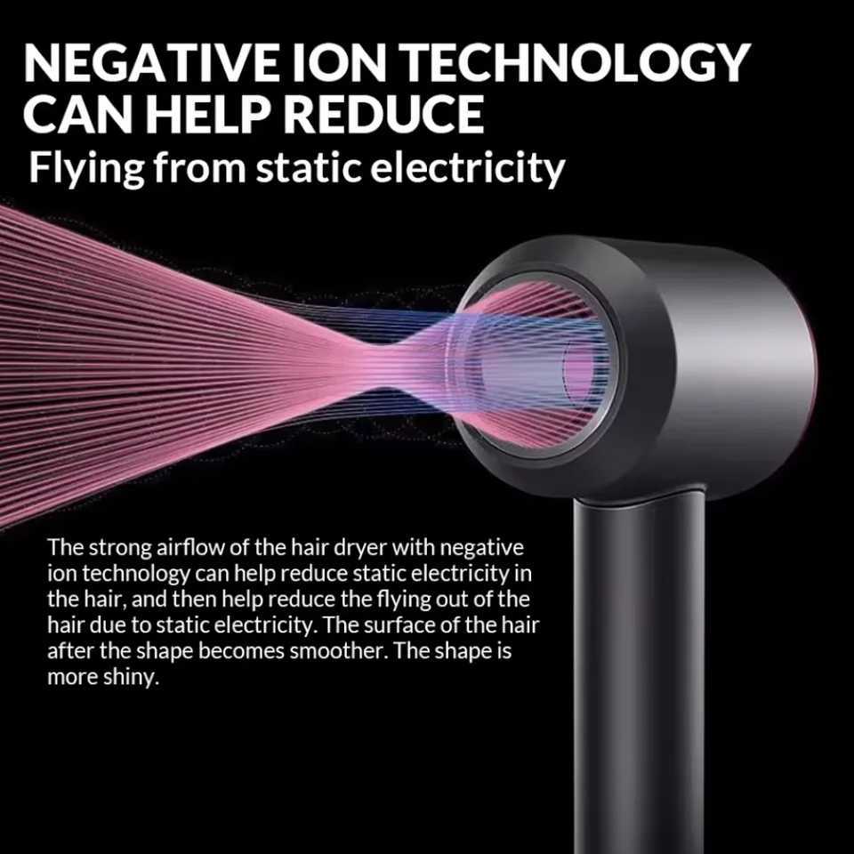Hair Dryer Bladeless Constant Temperature Negative Ion Attachment 5 Powerful Home Travel Portable Electric Hair Dryer W250114
