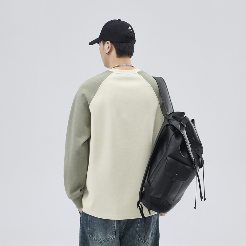PD01133 Round neck sweatshirt men's autumn 2024 new style stitching contrast color long sleeve