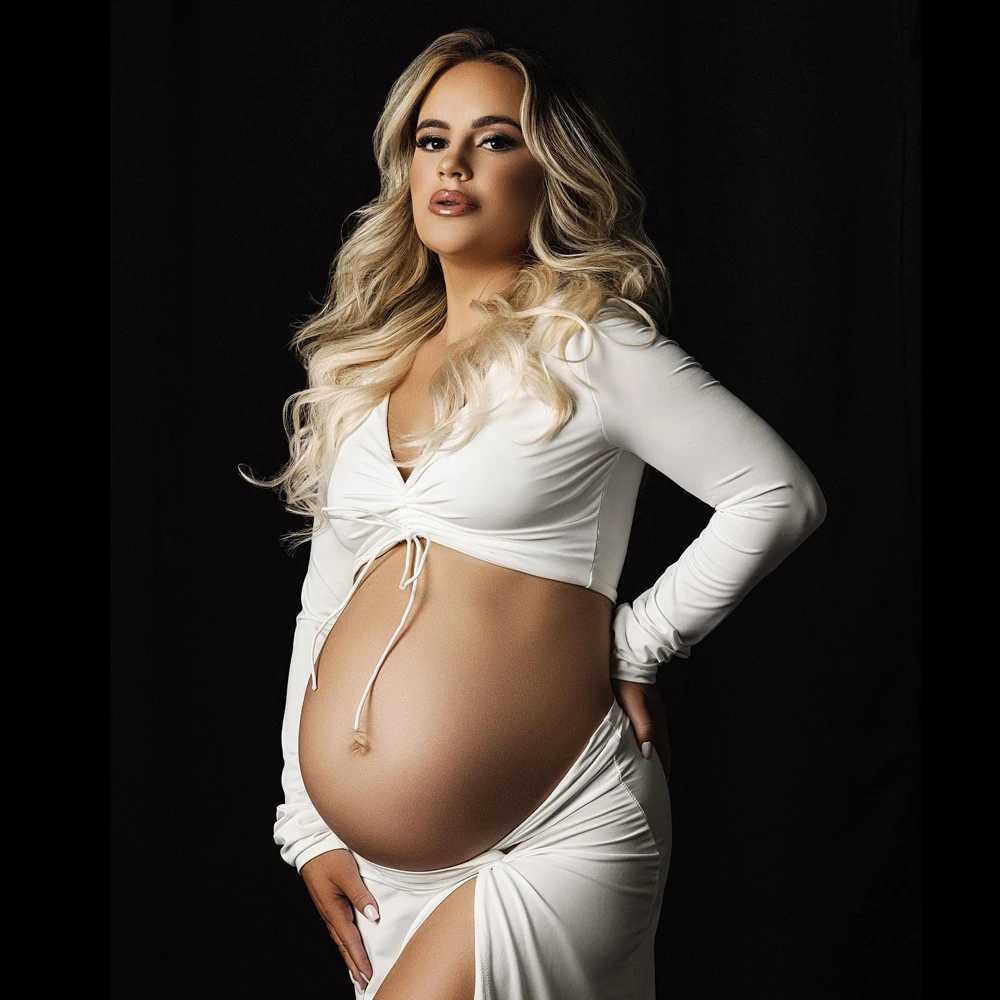 Pregnant woman photography prop dress sexy fashion split cut 2-piece set elastic body dress photo shoot pregnant woman W250113