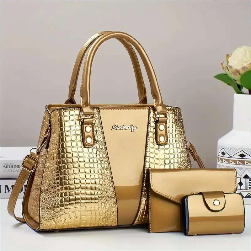 Chic Women's 3Pcs Tote Set With Clutch Card Holder Faux Leather, Animal Print, Zip Closure - Perfect Work & Travel, For