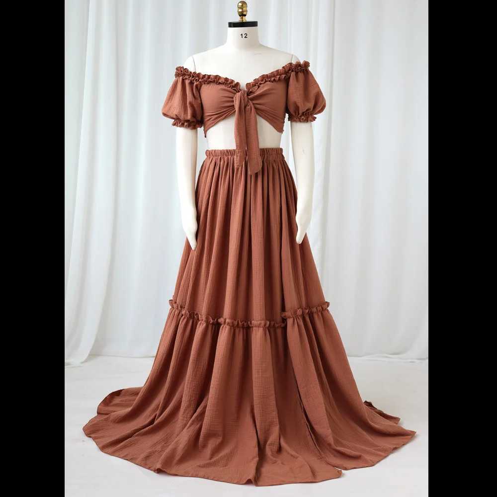 Bohemian maternity dress soft cotton short sleeved shoulder strap two-piece Bohemian photo shoot maternity dress W250113