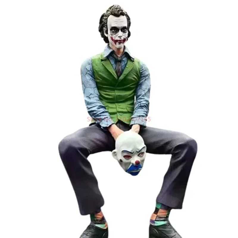 Free shipping 24cm Heath Ledger Action Figure Sitting Green Suit Handheld Joker Mask Car Doll Desktop Decoration Model Toy Children Gift