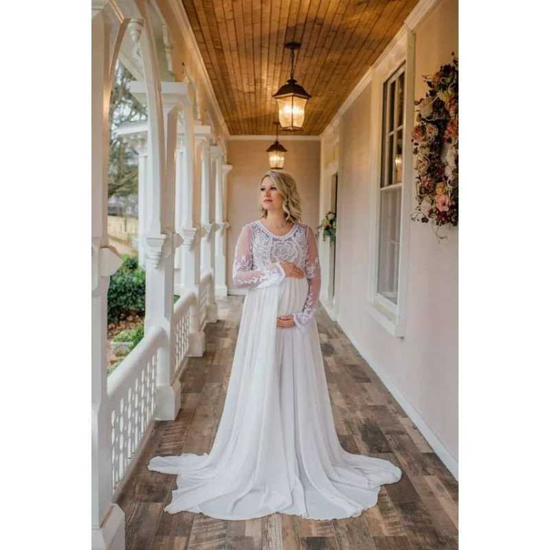 Womens lace patchwork maternity photography trailer long sleeved dress for Photosoot pregnancy night W250113