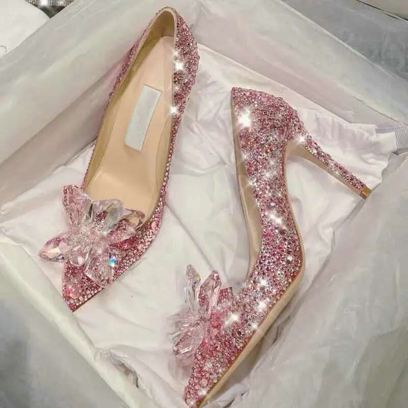 2024 European Wedding Female Rhie Crystal Stiletto Pointed Red Bridal Shoes Fashion Bridesmaid High Heel