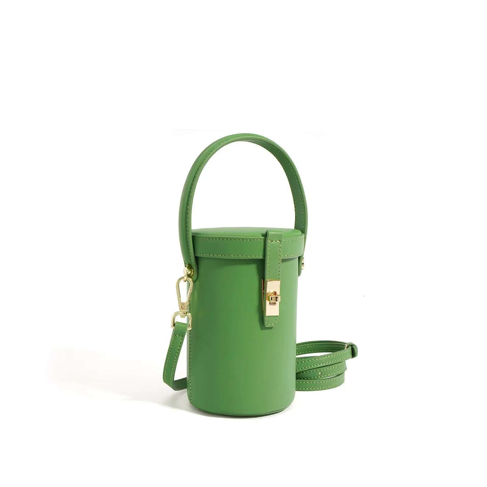 Women's Bag Round Leisure Bucket Leather Commuting Solid Color Design Fashionable One Shoulder Crossbody Handbag