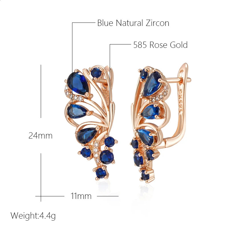 Wbmqda Blue Crystal Flower Drop Earrings for Women 585 Rose Gold Colorful Ethnic Wedding Party Exquisite Zircon Jewelry 250110