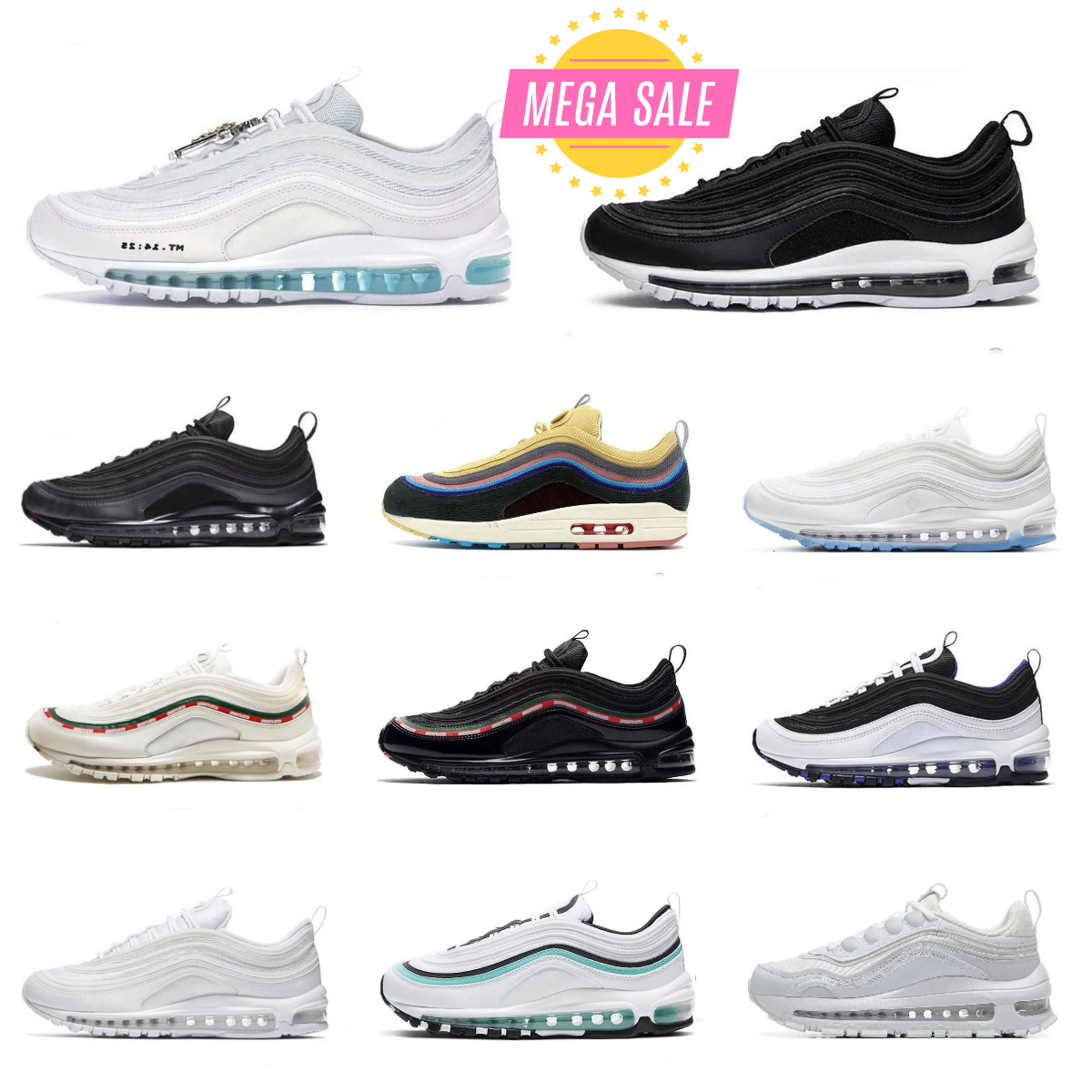 Designer 97 97s Sports Shoes Trainers Jesus Satan Futura Triple Black White silver Cream Olive Volt Crucifix Bred Sail Aurora Green Gym Mens Women Running Sneakers H8