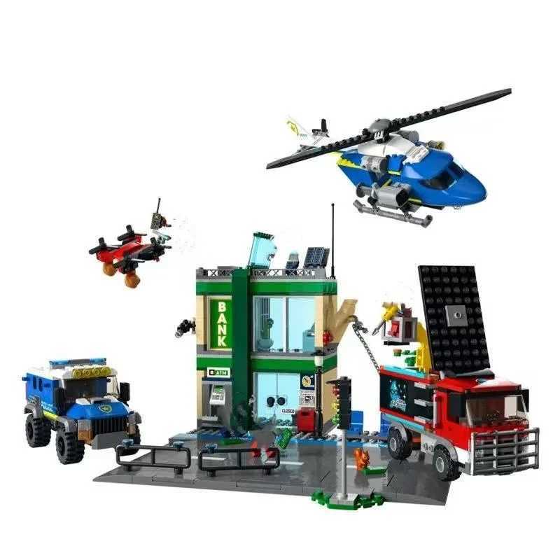 City Police Series Police Bank Chase Police Station Helicopter Truck Boy Building Block Toys Childrens Educational Toys X250114