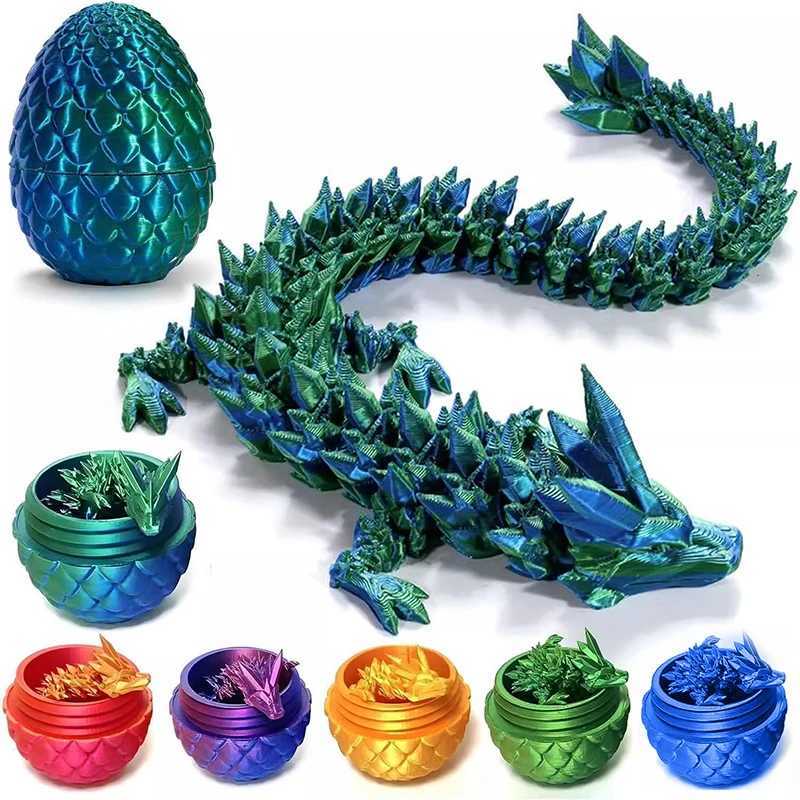 3D Printed Gem Dragon Egg Rotatable Articulated Dragons Toys Desktop Craft Ornament Gifts for Kids Office Home Table Decor Free shipping