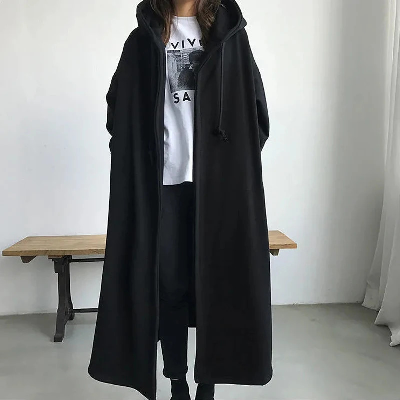 Plus Size 6XL 150kg Womens Wool Trench Coat Zipless Black Winter Womens Coat Open Seam Womens Casual Street Clothing 250108