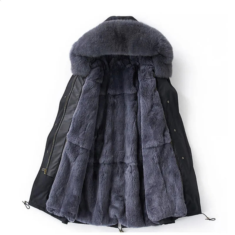 Winter Trendy Men High Quality Faux Fur Liner Parka Elegant Hair Hooded Long Coat Fashion Jackets 250107