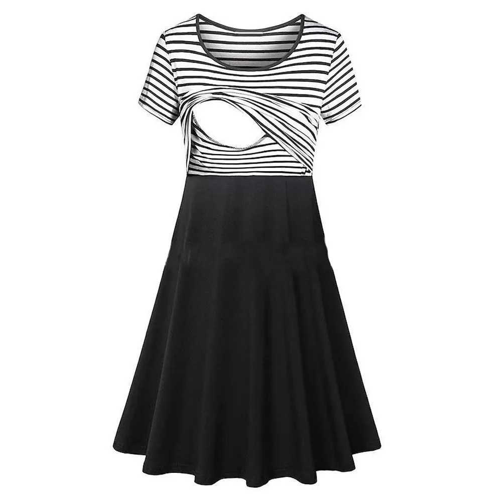 2024 Summer Womens Care Dress Summer Short Sleeve Patch Work Pregnant Women Breastfeeding Knee Length Dress W250113