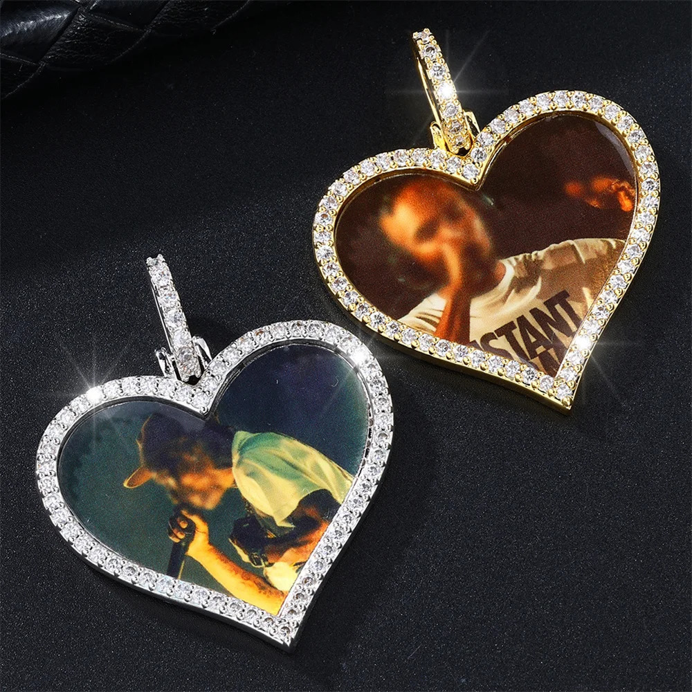 D Z Custom Made Po Heart Medallions Necklace Pendant With 4mm Tennis Chain AAA Cubic Zircon Mens Hip hop Jewelry 250107