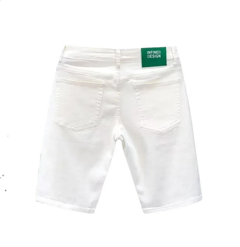 2023 Summer Casual Denim Shorts Men Fashion White Knee Length Pants Straight Slim Classic Male Clothing Jeans 250103