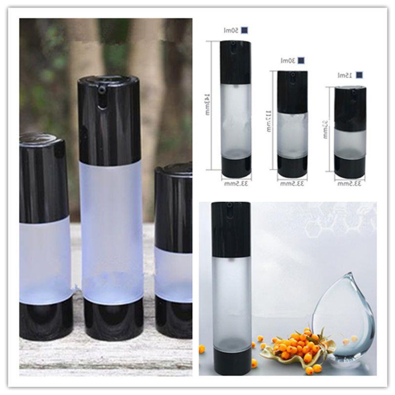 15ml 30ml black frosted Bottle airless vacuum pump lotion bottle with pump frost 50ml plastic Refillable Bottles Ltmul