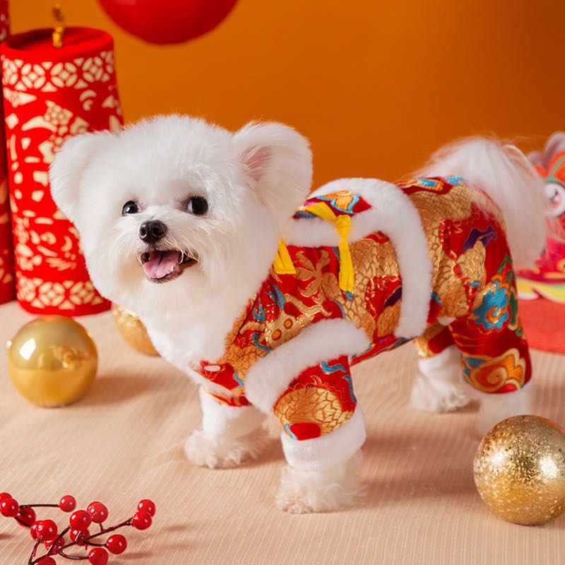 Chinese New Year Dog Clothes Coat Winter Warm Pet Clothes Tang Suit Yorkie Chihuahua Spring Festival Pet Clothing for Small Dogs