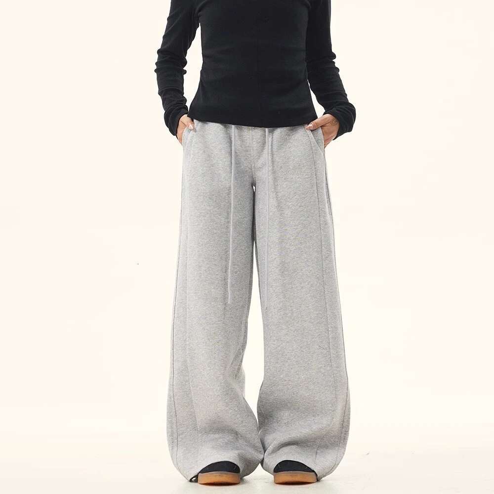 Retro Three-Dimensional Cut Drawstring Baggy Grey Sweatpants Men 2024 Loose Casual Straight Leg Joggers Cotton Sport Pants Y2k