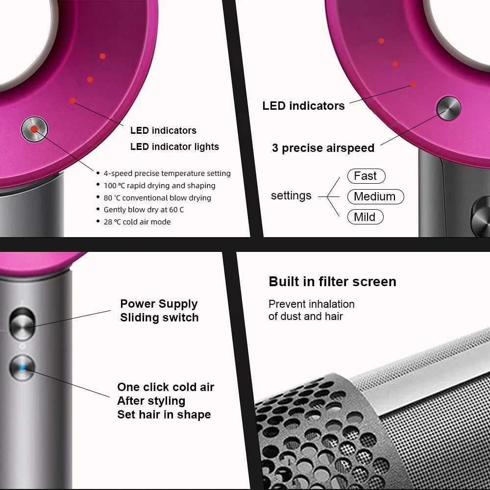 1.8m Professional Leafless Hair Dryer Negative Lon Hair Care Quick Home Powerful Hairdryer Constant 200 Million Anion Blow Dryer W250114