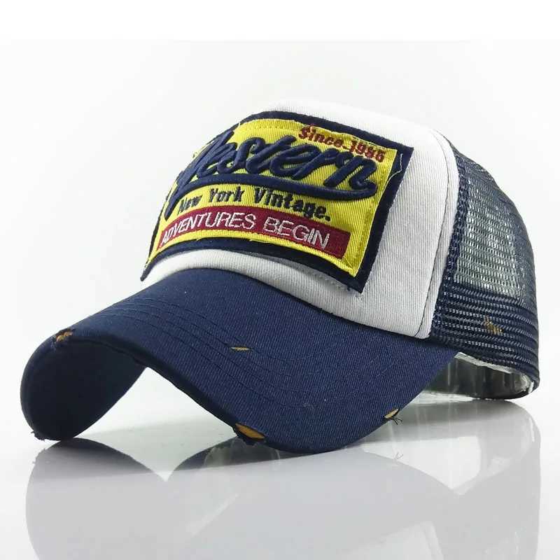 Western New York Vintage Trucker Hats for Men 1985 Breathable Mesh Embroidered Baseball Cs Snback Summer Dad Hat W250113
