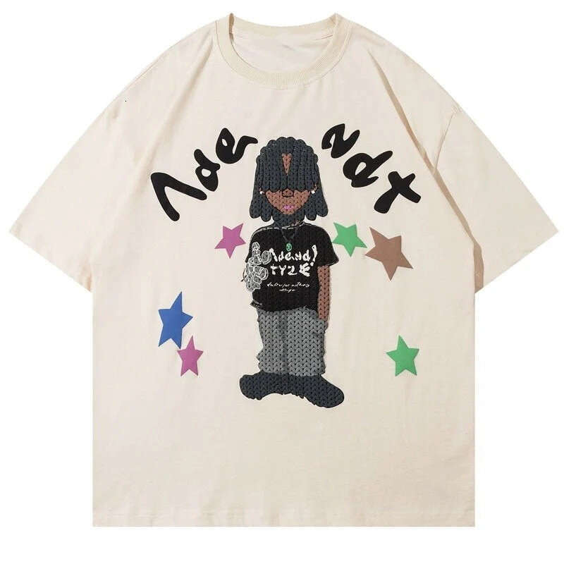 American street style personalized trend cartoon cotton foam letter printed summer new top